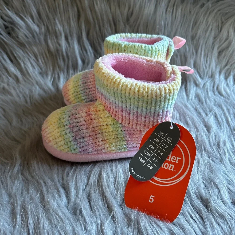Wonder‎ Nation Rainbow Slippers Girl's Size 5 Booties Shoes Slip On Adjustable